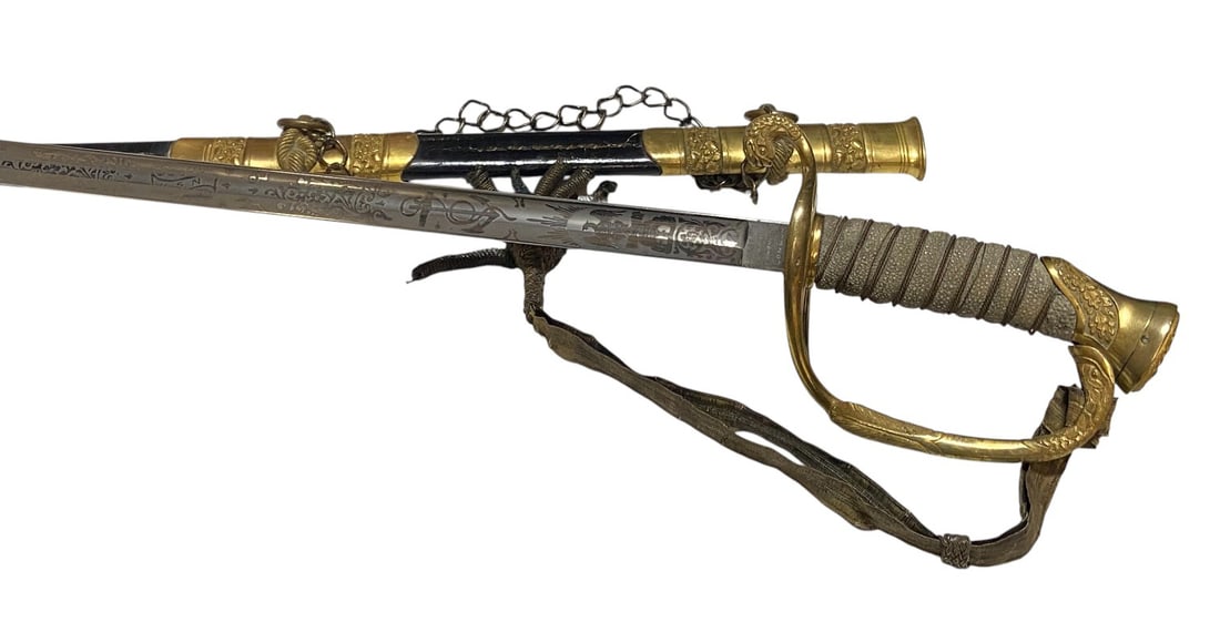 Scarce Original U.S. Civil War M1852 USN Navy Officer's Sword with Scabbard & Hanger Chain - 4