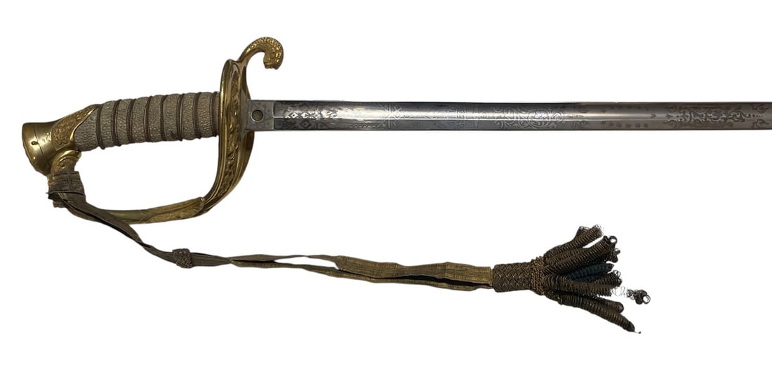Scarce Original U.S. Civil War M1852 USN Navy Officer's Sword with Scabbard & Hanger Chain - 6