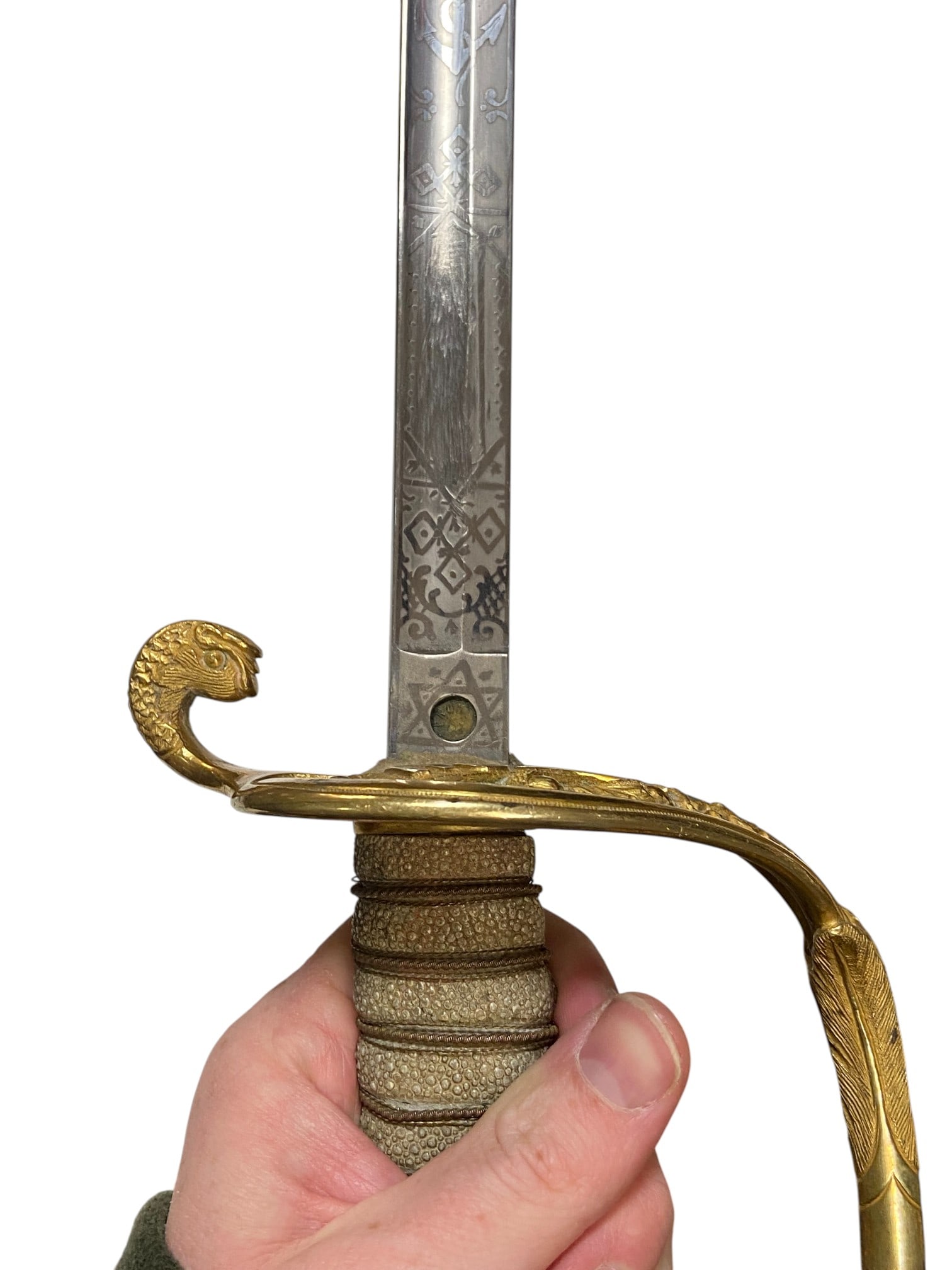 Scarce Original U.S. Civil War M1852 USN Navy Officer's Sword with Scabbard & Hanger Chain - 9