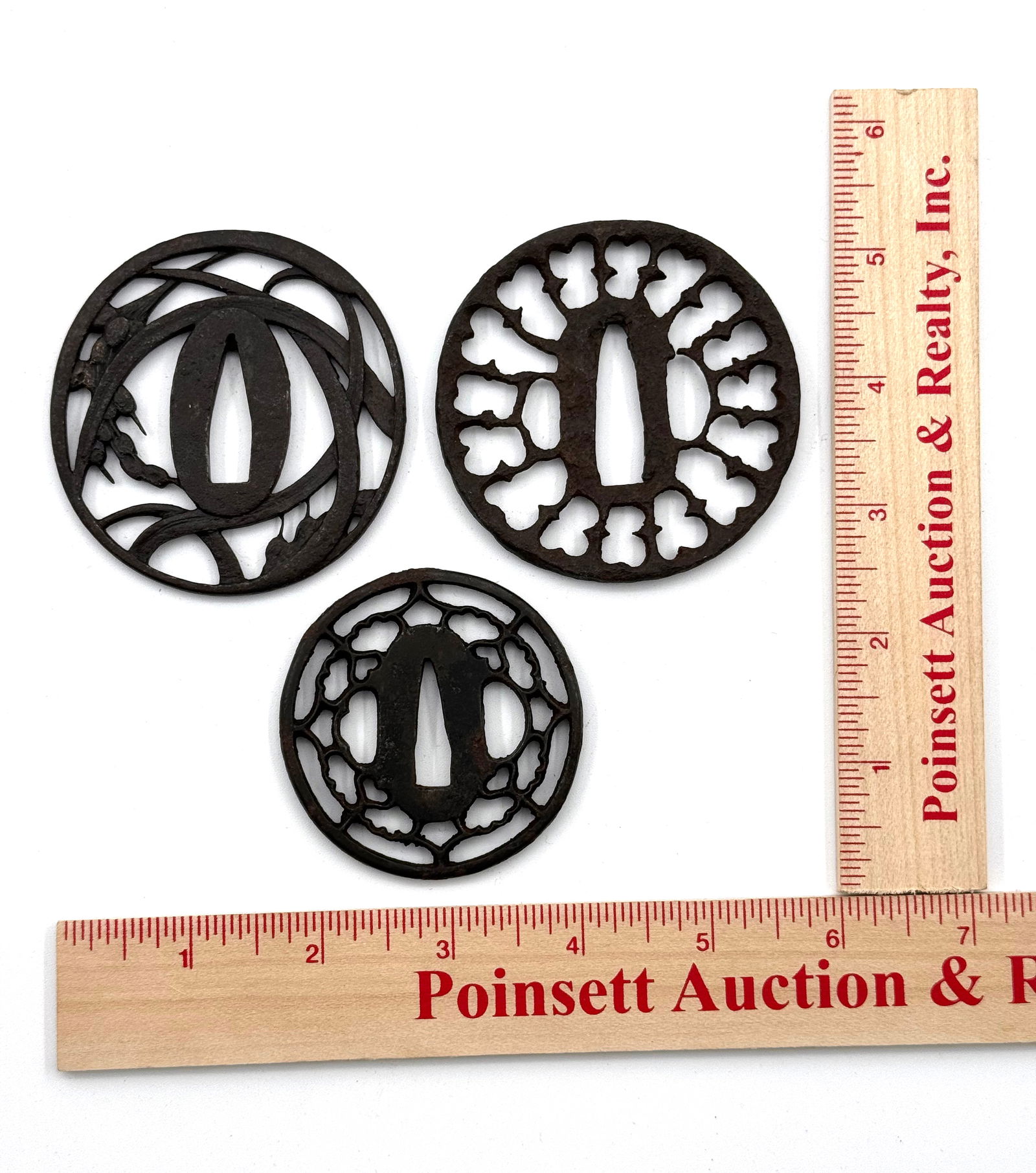 (3) Original Vintage Japanese Sword Guard (Tsuba) w/ Open Work Patterns - 2