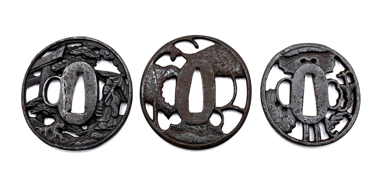 (3) Original Vintage Japanese Sword Guard (Tsuba) - 3
