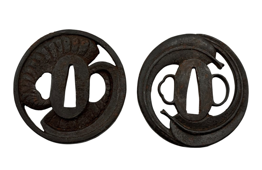 (2) Original Vintage Japanese Sword Guard (Tsuba) (1 of 4)