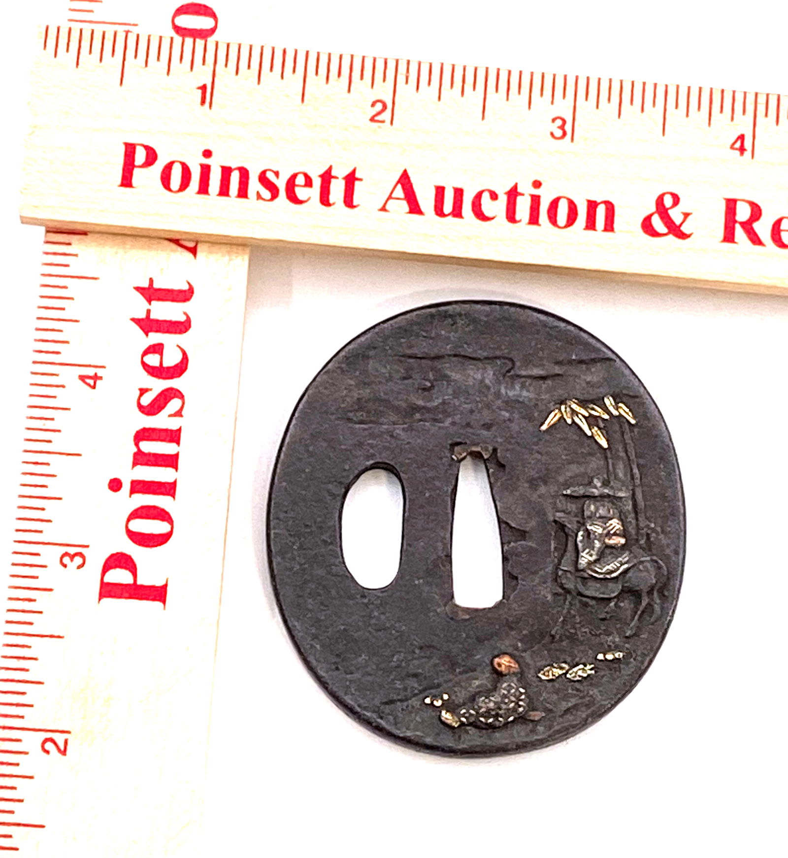 Original Vintage Japanese Sword Guard (Tsuba) w/ Gold Inlay - 3