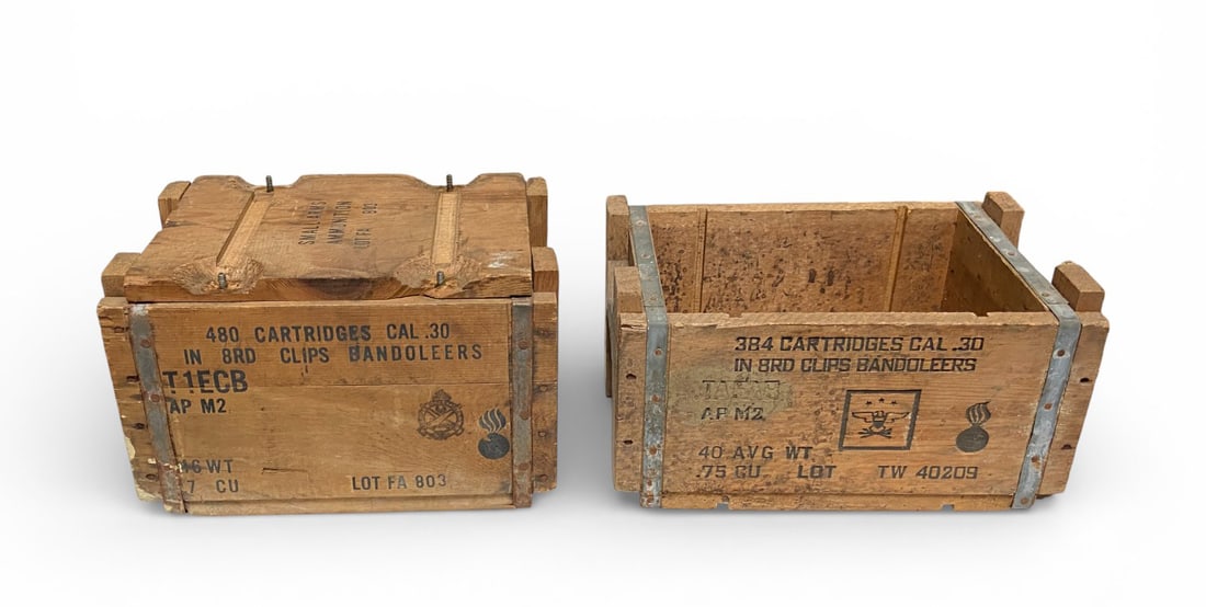 (2) WWII M1 Garand Empty Ammo Crates and Saudi Arabia Explosive Plank (1 of 9)