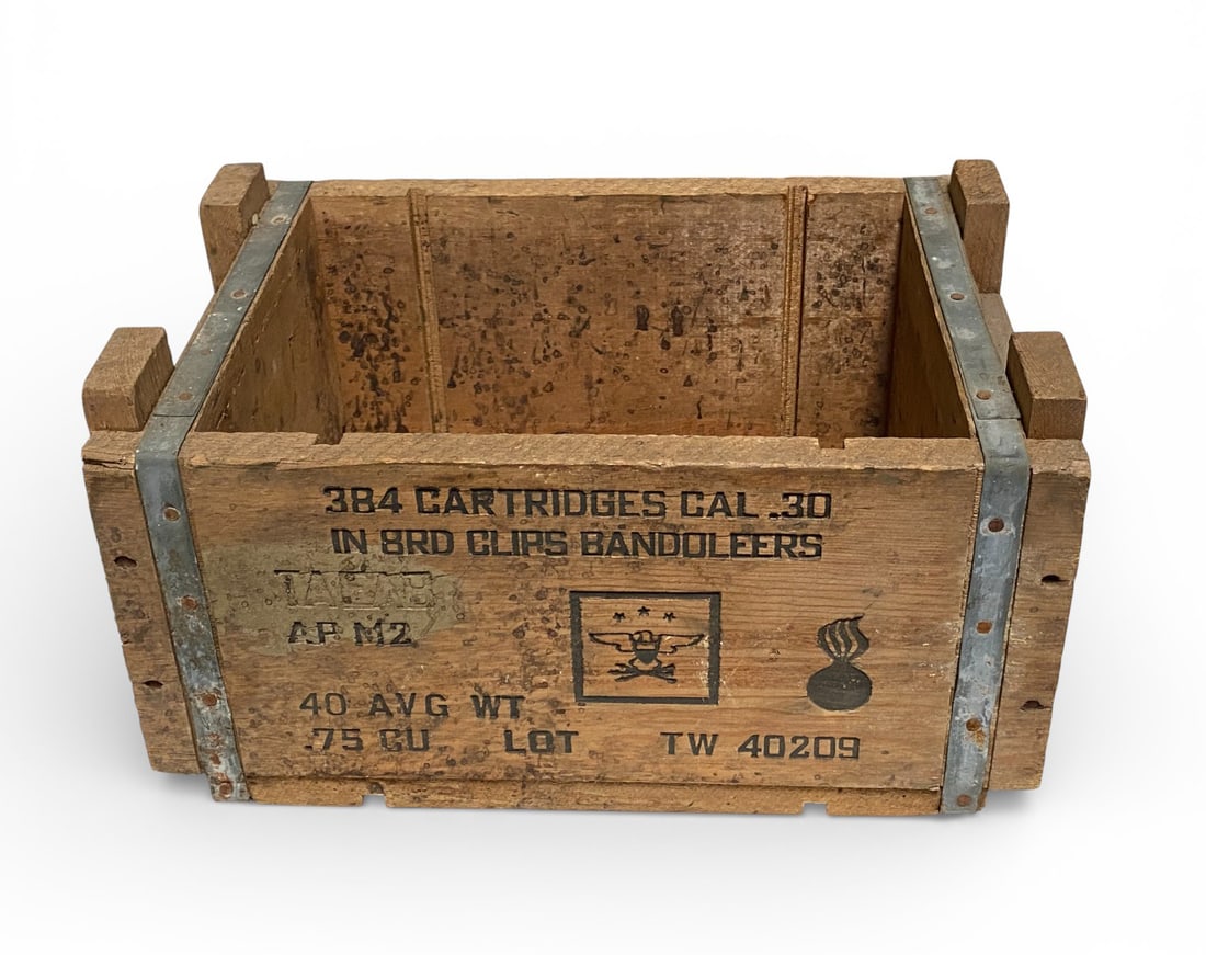 (2) WWII M1 Garand Empty Ammo Crates and Saudi Arabia Explosive Plank - 7