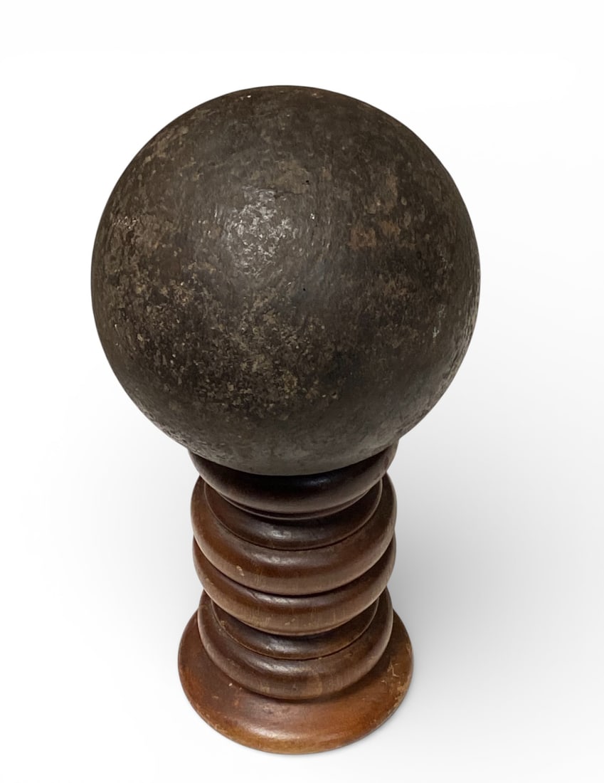 Civil War Cannon Ball 31.8lbs on a Wood Stand - 2