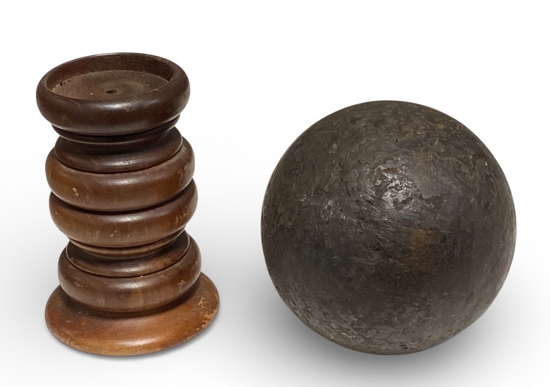 Civil War Cannon Ball 31.8lbs on a Wood Stand - 4