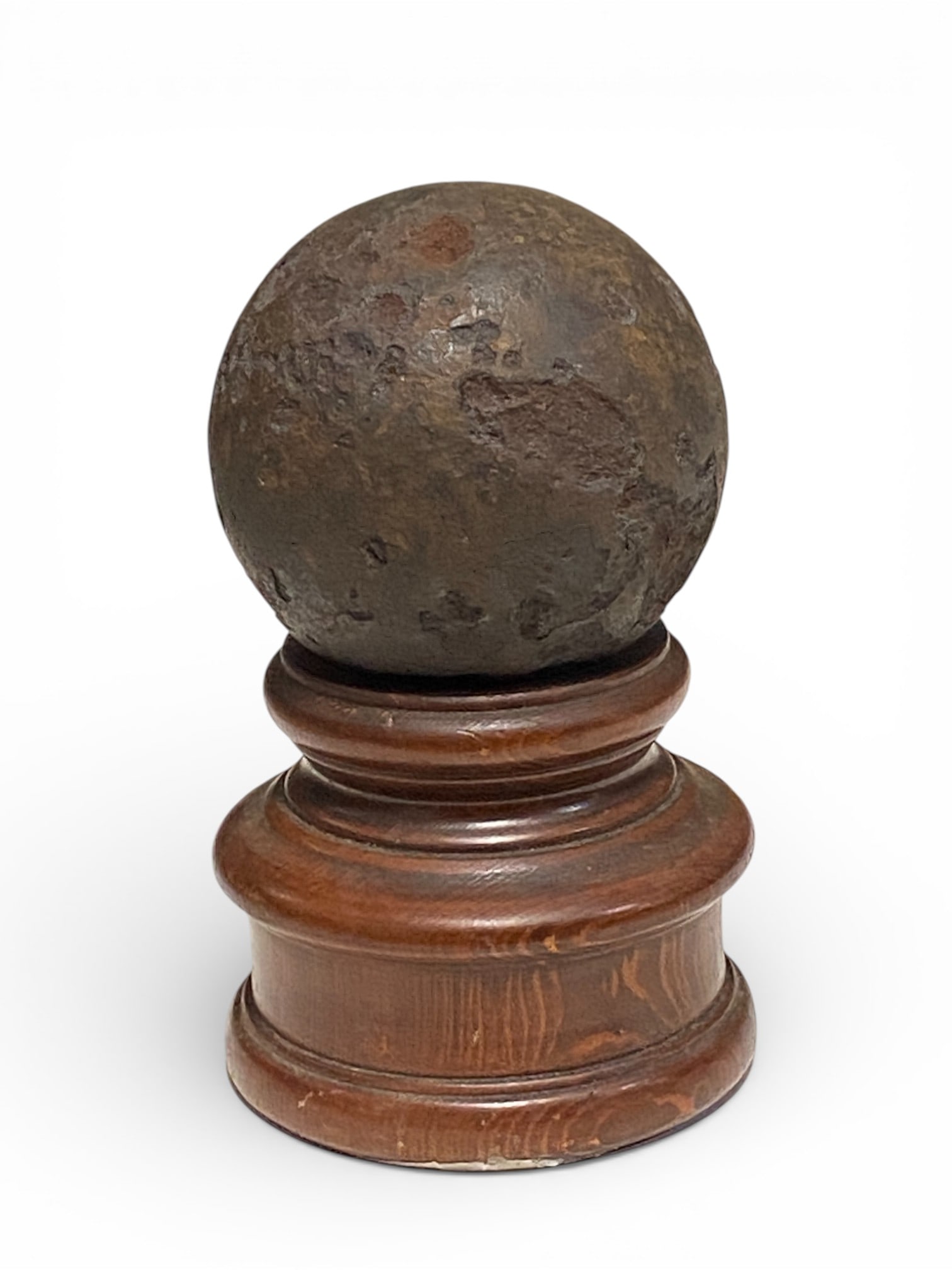 Civil War Cannon Ball 11.7lbs on a Wood Stand: 11.7lbs. 4.5" Diameter. See Photos