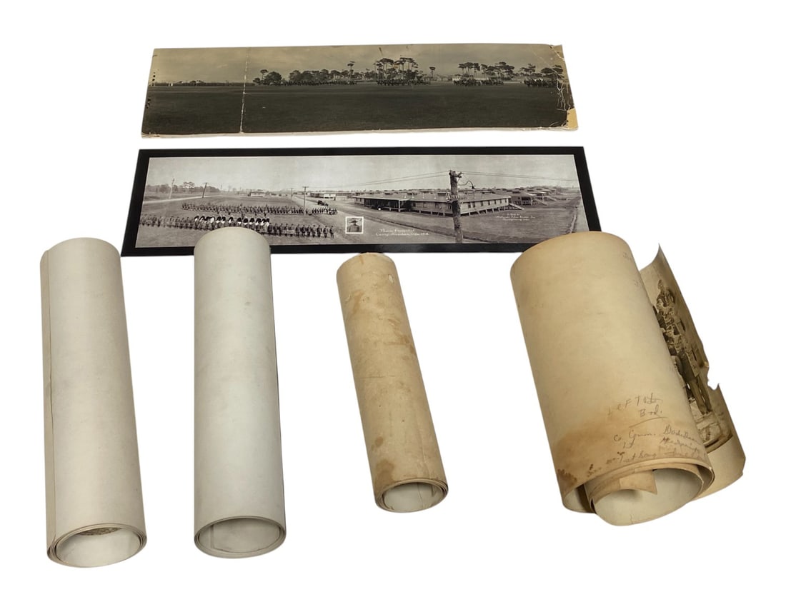 Lot of Panoramic Photos From US Military 1917-1942: (2) panoramic photos from Camp Grant Co. F, 32nd US Engineers 1918, (1) Co. B 17th Armored Replacement Battalion Fort Knox 1942- has names of in the 17th Armored Replacement Battalion handwritten on b