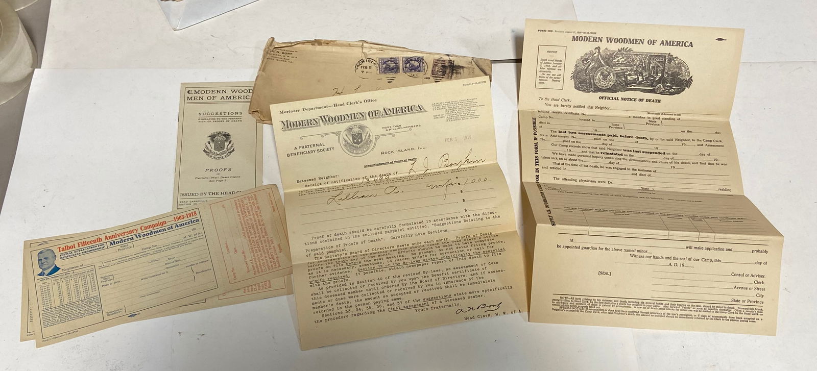 Vintage Grouping of WWI Era Modern Woodman of America Papers, Booklets, Letters, Etc. - 7