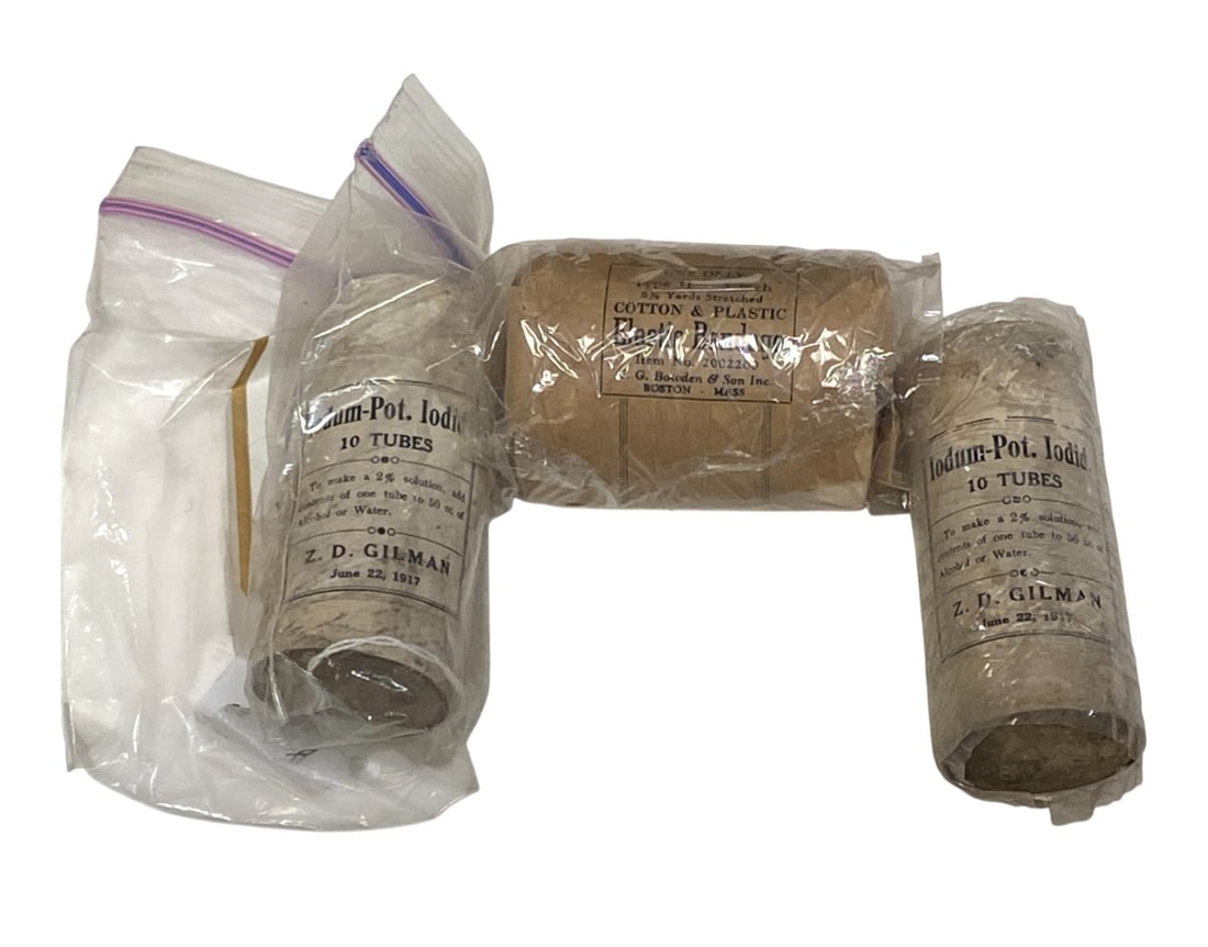 (2) Unopened Iodine Tubes and Elastic Bandage: All still in original packaging. Excellent medical history lot 