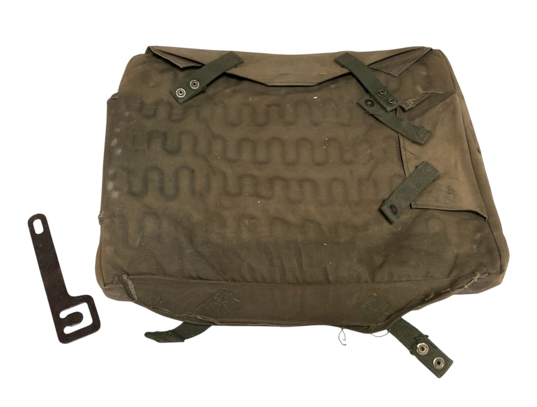 WWII Jeep Seat Cushion and Tool: Jeep Cushion is in Used but Good Condition. Tool is still Sturdy but Rusty. See Photos.