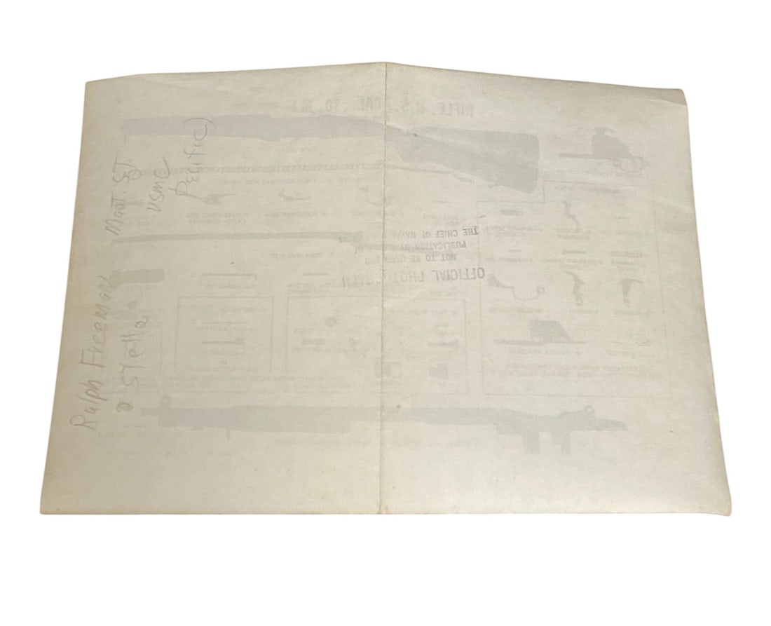 CLASSIFIED US Navy WWII M1 Garand Breakdown named to MSGT Ralph Freeman USMC - 2