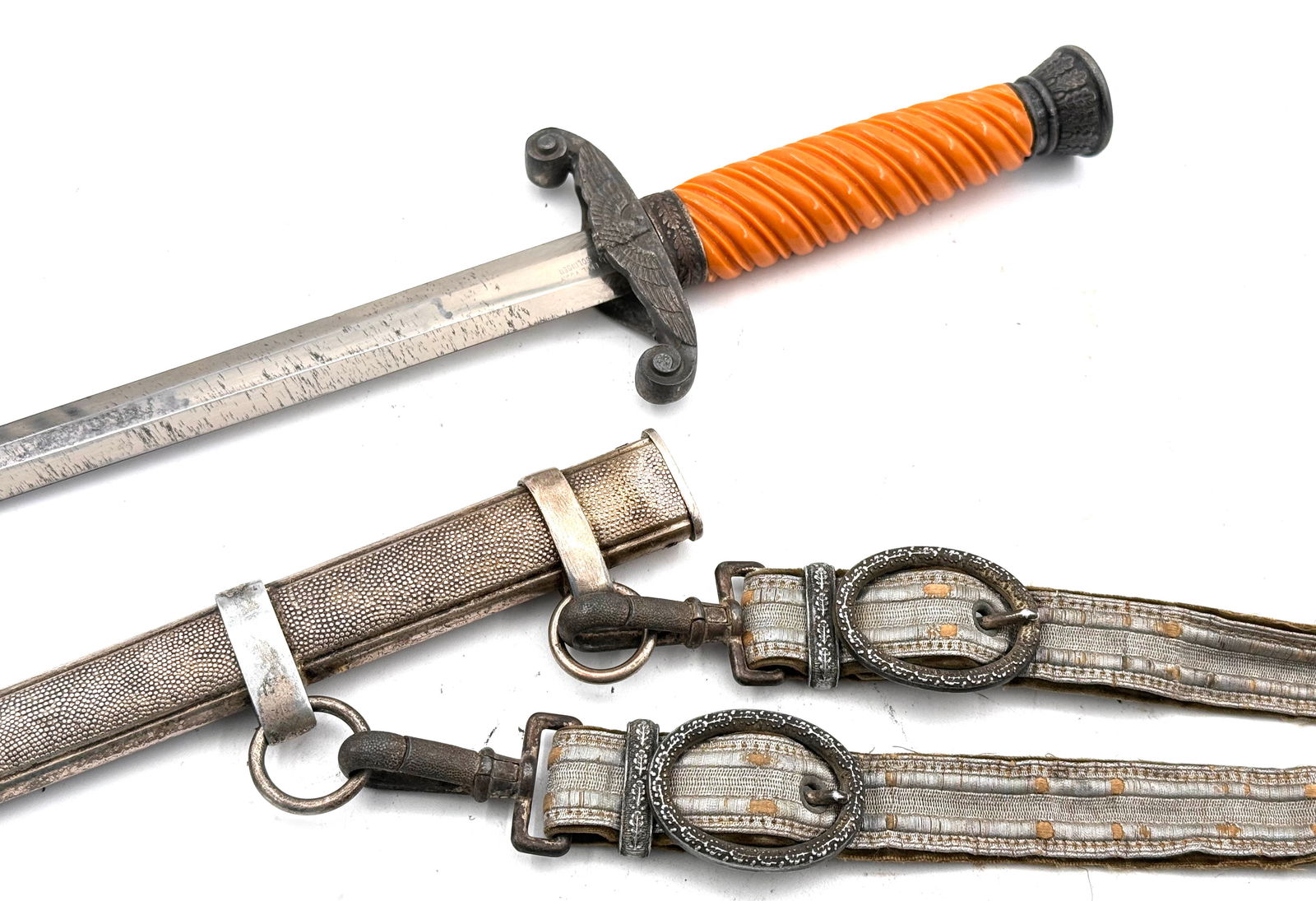 German WWII Nazi Heer Officer Dagger w/ Scabbard & Hanger by Emil Voos (1 of 20)