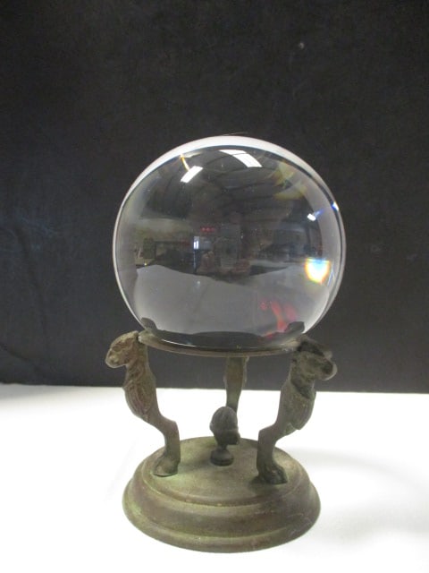 Art Nouveau Crystal Orb on Metal Stand: 6 1/4"