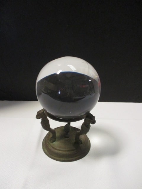Art Nouveau Crystal Orb on Metal Stand - 2
