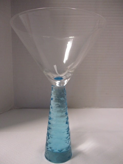 4 Sapphire Blue and Metal Crystal Martini Stem Glasses - 4