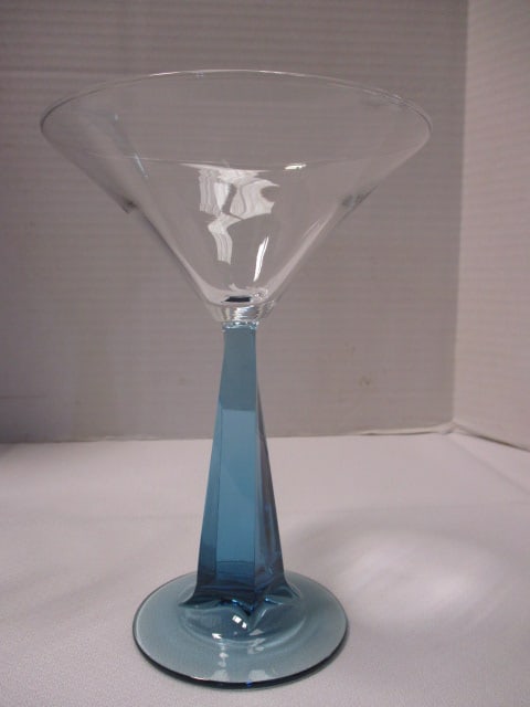 4 Sapphire Blue and Metal Crystal Martini Stem Glasses - 5