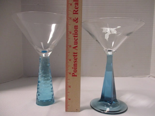 4 Sapphire Blue and Metal Crystal Martini Stem Glasses - 6