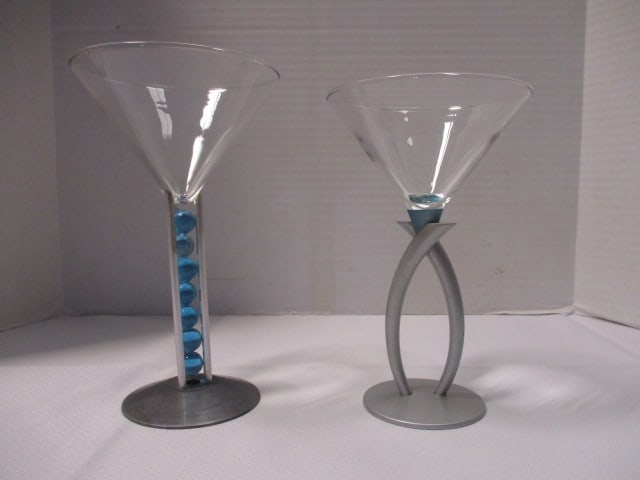 4 Sapphire Blue and Metal Crystal Martini Stem Glasses - 7