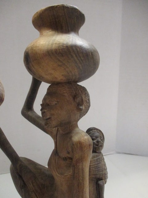 African Handcarved Wood Sculpture - Signed - 2