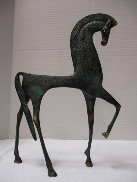 2 Art Deco Metal Candle Holders and Aged Brass Horse Figurine - 2