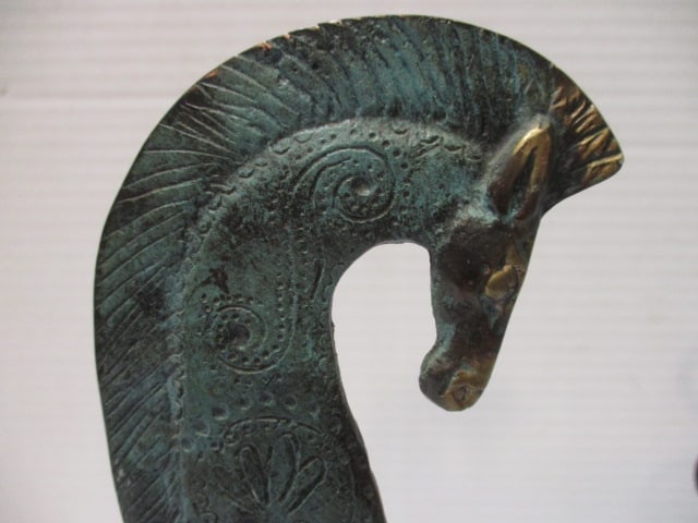 2 Art Deco Metal Candle Holders and Aged Brass Horse Figurine - 3