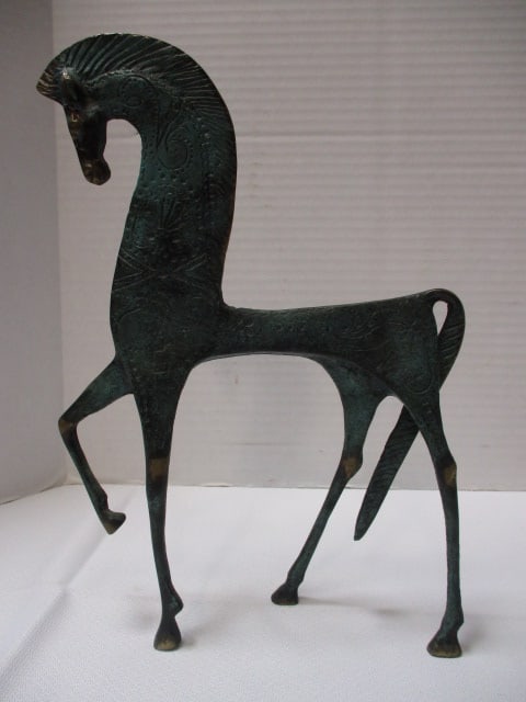 2 Art Deco Metal Candle Holders and Aged Brass Horse Figurine - 7