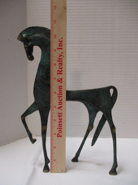 2 Art Deco Metal Candle Holders and Aged Brass Horse Figurine - 8