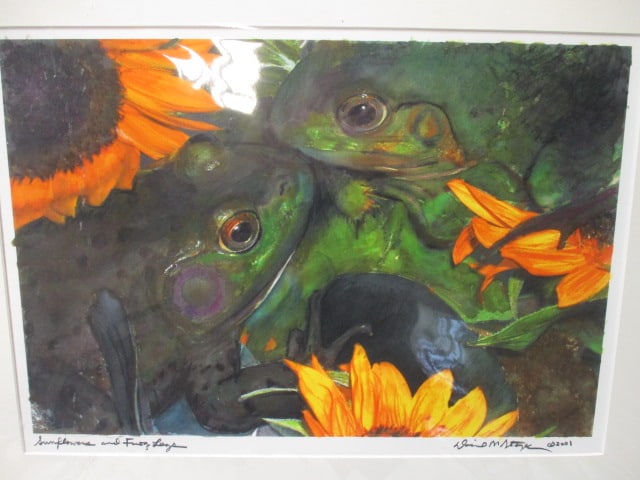 Matted "Sunflowers and Frog Legs" Watercolor Art Print - Signed by Artist - 2