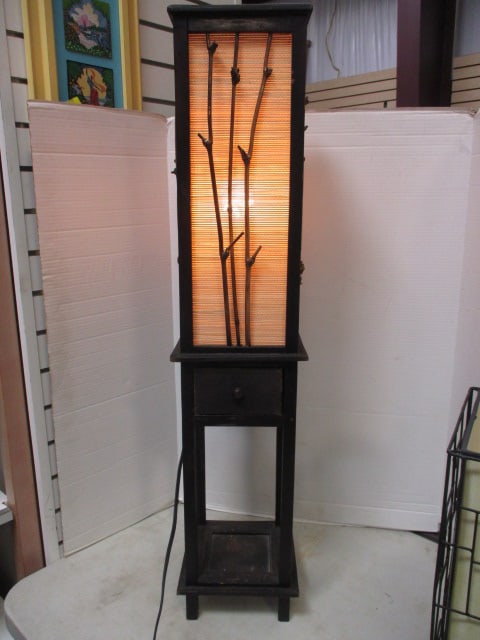 Bamboo and Wood Lamp with Door and Shelf - 10