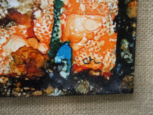 Abstract Textured Art Mounted on Burlap Frame - Signed "ch" - 4