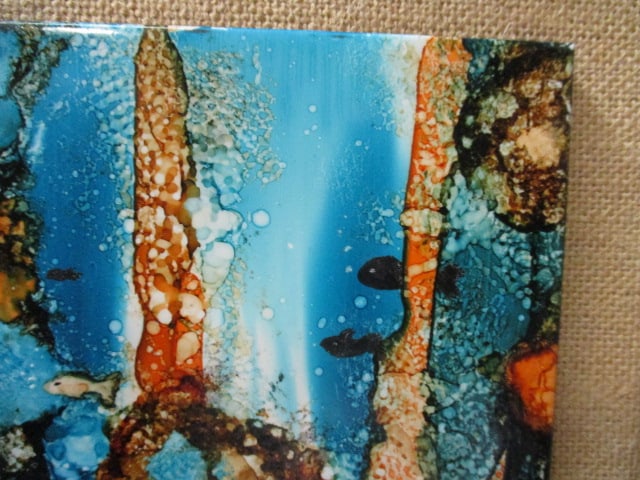 Abstract Textured Art Mounted on Burlap Frame - Signed "ch" - 5