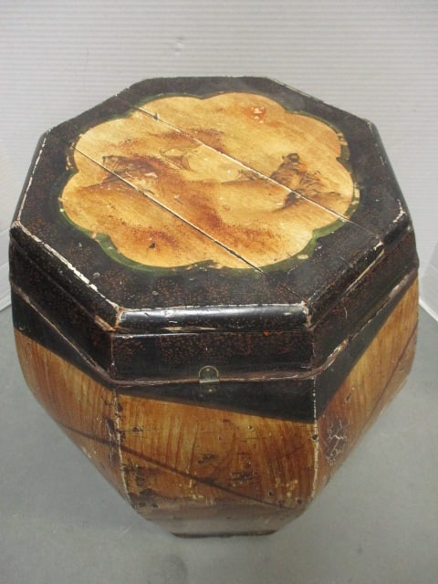 Antique Chinese Handpainted Wood Rice Barrel - 2
