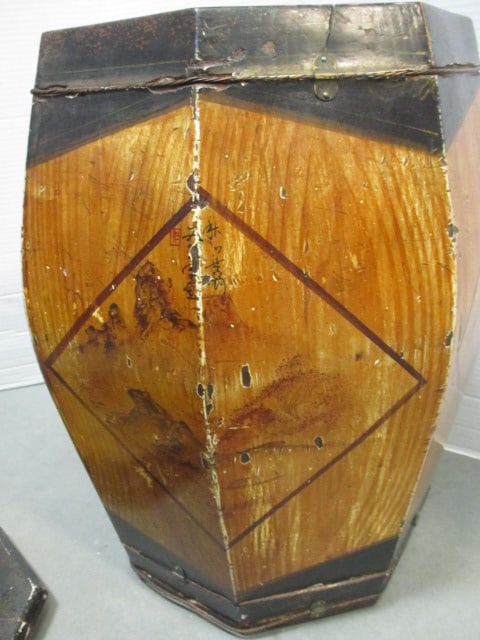 Antique Chinese Handpainted Wood Rice Barrel - 6