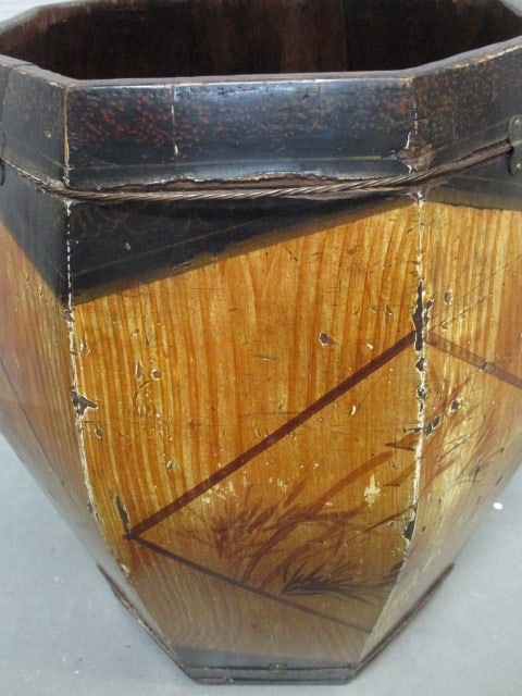 Antique Chinese Handpainted Wood Rice Barrel - 7
