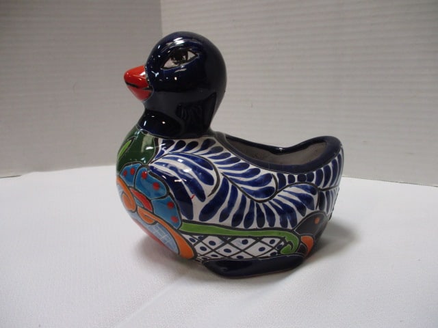 Lot of Mexican Pottery - Duck Planter, Vase, Small Bowl and Plate - 2