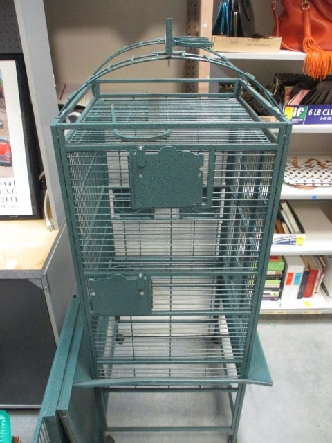 Large Green Metal Bird Cage with Food and Accessories - 2