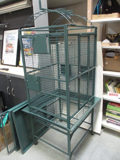 Large Green Metal Bird Cage with Food and Accessories - 3