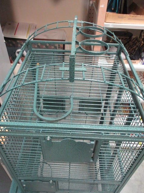 Large Green Metal Bird Cage with Food and Accessories - 4