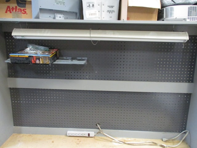 Large Industrial Work Bench with 3 Drawers, Cabinet, Pegboard with Organizers, - 2