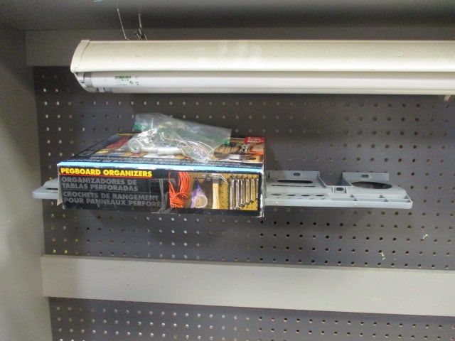 Large Industrial Work Bench with 3 Drawers, Cabinet, Pegboard with Organizers, - 4