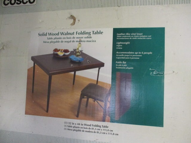 Cosco Bridgeport Collection Wood Folding Table in Original Box: 32" x 44" 