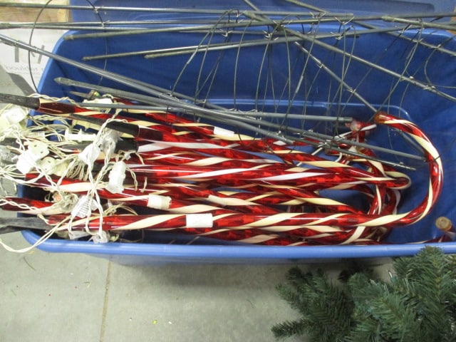 Large Plastic Tote of Outdoor Christmas Decorations - Pre-Lit Candy Canes, - 2