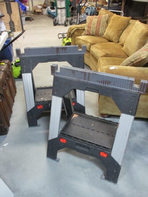 2 Metal and Plastic Saw Horses and New Old Stock Lee Rowan Wide White Top - 2