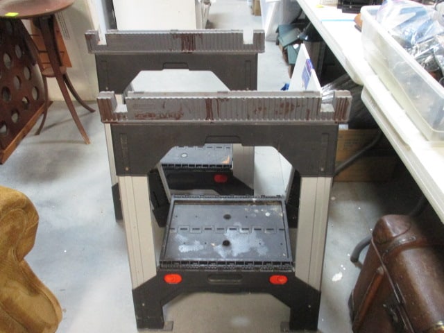 2 Metal and Plastic Saw Horses and New Old Stock Lee Rowan Wide White Top - 6