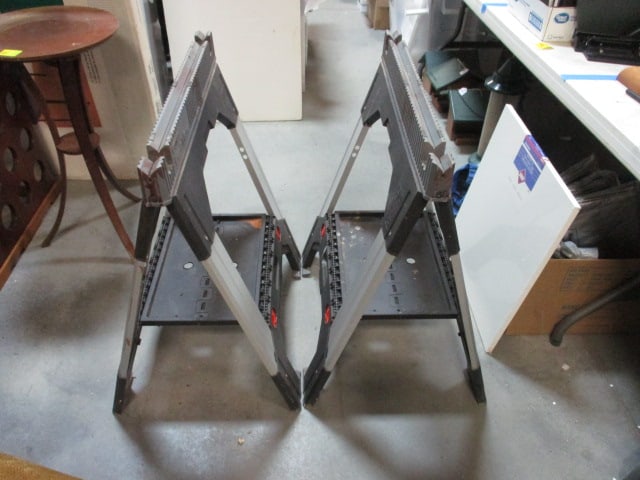 2 Metal and Plastic Saw Horses and New Old Stock Lee Rowan Wide White Top - 7