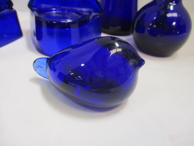 Lot of Cobalt Blue Glass Vases, Candle Holders, and Sculptures - 3