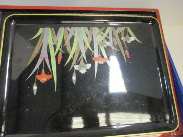 Decorative Asian Lot - Trays, Address Book, Photo, Matches, and Trivets - 9