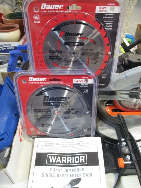 Warrior 7 1/4" Compound Single Bevel Miter Saw and 2 New Old Stock Bauer - 2